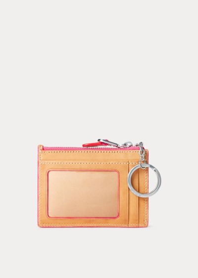 Porta Tarjetas Polo Ralph Lauren Mujer Marrom / Rosas - Leather Zip - VYUSI7420